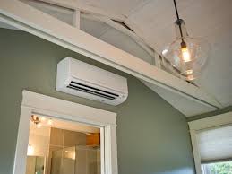 Mini split indoor evaporator head mounted high on a wall — compact, out of the way, and effective